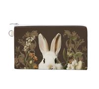 A Beautiful White Rabbit Canvas Coin Purse, Portable Zippered Change Pouch for Women, Small Wallet for Coins Keys Cards Lipstick