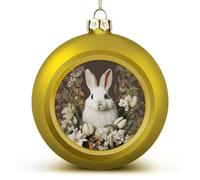 A Beautiful White Rabbit Christmas Ball Ornament Shatterproof Hanging Ball Ornaments with String Decorative Christmas Baubles for Xmas Tree Home Wedding Holiday Party Decor Supply
