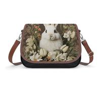 A Beautiful White Rabbit Crossbody Bags for Women Vegan Leather Handbags with Adjustable Strap Trendy Medium Shoulder Bag Lightweight Travel Saddle Bag Little Purse Wallet