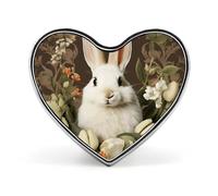 A beautiful white rabbit Island Corals Lapel Pin - Heart Shape Brooch Pins for Men & Women Suit Accessories, 1" Lightweight Enamel Lapel Pins Buttons for Backpacks, Hats, Bags, Lanyards