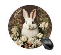 A Beautiful White Rabbit Mouse Pad Round Laptop Mouse Mat Cute Computer Mousepad Keyboard Pad Non-Slip Desk Pads for Gaming Office Work Home