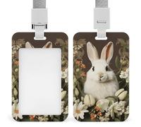 A Beautiful White Rabbit Retractable ID Badge Holder with Lanyard - Vertical Badge Reel,Keychain Clip,Name Tag Id Card Holder Protector for Nurse Officer Teacher Security Staff Women Men