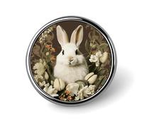 A Beautiful White Rabbit Round Aluminum Alloy Pin Badge Lapel Pin