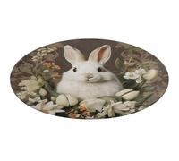 A Beautiful White Rabbit Round Area Rug Non Slip Backing Doormat Water Absorbent Plush Throw Low-Pile Non-Slip Floor Mat Carpet for Living Room Bedroom Entryway Nursery Room 90 * 90cm