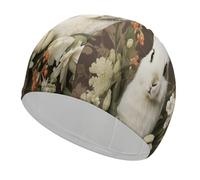 A Beautiful White Rabbit Swim Cap for Women Men Swimming Hat Bath Waterproof Pool Caps for Long Thick Curly Hair