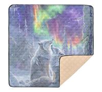 A Beautiful White Wolf and Gray Colored Fox Sitting to Baby Play Mat for Floor, 50x50 inch Playpen Mat,Thicken Soft Non-Slip Tummy Time Mat for Toddlers and Infants