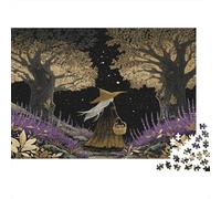 A Beautiful Witch Strolls through A Lavender Forest Dotted with Stars. Jigsaw Puzzles. 1000pcs (75x50cm) Whimsical Challenge Toy for Educational Games Gifts