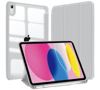 A-BEAUTY Case Compatible with iPad (A16) 11th/10th Generation (2025/2022), Shockproof Clear Back Cover with Pencil Holder, Trifold Stand, Auto Wake/Sleep, Gray