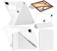 A-BEAUTY Case Compatible with iPad Air 11 Inch M3/M2 (2025/2024), Air 5th/4th Gen 2022/2020, Pro 11" (2018-2022), Clear Cover with Pencil Holder, Y-Shaped Trifold Stand, White