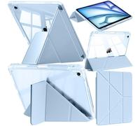 A-BEAUTY Case Compatible with iPad Air 11-Inch M3/M2 (2025/2024), iPad Air 5th/4th Generation 10.9-Inch (2022/2020), Clear Cover with Pencil Holder, Y-Shaped Trifold Stand, Sky Blue