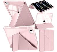 A-BEAUTY Case Compatible with iPad Pro 13 Inch M5 2025/ M4 2024 with Pencil Holder, Shockproof Clear Cover, 6-in-1 Y fold Stand, Supports Pencil Pro and Pencil (USB-C), Auto Wake/Sleep, Pink
