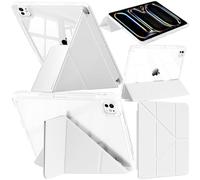 A-BEAUTY Case Compatible with iPad Pro 13 Inch M5 2025/ M4 2024 with Pencil Holder, Shockproof Clear Cover, 6-in-1 Y fold Stand, Supports Pencil Pro and Pencil (USB-C), Auto Wake/Sleep, White