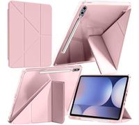 A-BEAUTY Case Compatible with Samsung Galaxy Tab S10+ 2024/Tab S9 FE+/S9+ 2023 12.4-Inch, Shockproof Clear Cover, 6-in-1 Y-Shaped Trifold Stand, Auto Wake/Sleep, Pink