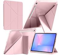 A-BEAUTY Case Compatible with Samsung Galaxy Tab S10 FE Plus 13.1 Inch 2025 (SM-X620/X626/X626B) with S Pen Holder, Shockproof Clear Cover, 6-in-1 Y-Shaped Trifold Stand, Pink