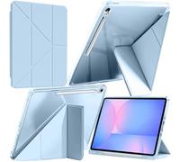 A-BEAUTY Case Compatible with Samsung Galaxy Tab S10 FE Plus 13.1 Inch 2025 (SM-X620/X626/X626B) with S Pen Holder, Shockproof Clear Cover, 6-in-1 Y-Shaped Trifold Stand, Sky Blue