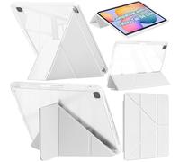 A-BEAUTY Case Compatible with Samsung Galaxy Tab S6 Lite 10.4-Inch 2024/2022/2020 with S Pen Holder, Shockproof Clear Cover, 6-in-1 Y-Shaped Trifold Stand, Auto Wake/Sleep, White