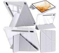 A-BEAUTY Case Compatible with Samsung Galaxy Tab S8 Plus 2022 / S7 FE 2021 / S7 Plus 2020 12.4-Inch, Shockproof Clear Cover, 6-in-1 Y-Shaped Trifold Stand, Auto Wake/Sleep, Light Grey