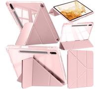 A-BEAUTY Case Compatible with Samsung Galaxy Tab S8 Plus 2022 / S7 FE 2021 / S7 Plus 2020 12.4-Inch, Shockproof Clear Cover, 6-in-1 Y-Shaped Trifold Stand, Auto Wake/Sleep, Pink