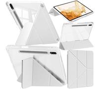 A-BEAUTY Case Compatible with Samsung Galaxy Tab S8 Plus 2022 / S7 FE 2021 / S7 Plus 2020 12.4-Inch, Shockproof Clear Cover, 6-in-1 Y-Shaped Trifold Stand, Auto Wake/Sleep, White