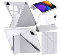 A-BEAUTY Case Compatible with Xiaomi Pad 7/7 Pro 11.2 Inch 2024 with Pen Holder, Shockproof Clear Cover, 6-in-1 Y-Shaped Trifold Stand, Auto Wake/Sleep, Light Grey
