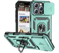 A-BEAUTY Compatible with iPhone 16 Pro Case 6.3 Inch, with Camera Cover Slider, Ring Stand Holder, Military Grade Shockproof Heavy Duty, Green