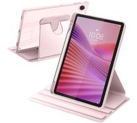 A-BEAUTY Rotating Case Compatible with Lenovo Tab 10.1 Inch 2025 TB311FU/TB311XU with Pen Holder, 360° Rotation Stand Shockproof Cover Clear Back, Auto Wake/Sleep, Pink