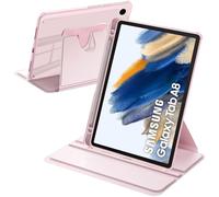 A-BEAUTY Rotating Case Compatible with Samsung Galaxy Tab A8 10.5 Inch (SM-X200/X205/X207) with S Pen Holder, Shockproof Cover Clear Back, Auto Wake/Sleep, Pink