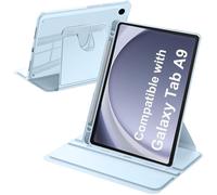 A-BEAUTY Rotating Case Compatible with Samsung Galaxy Tab A9 8.7-Inch 2023 (SM-X110/X115/X117) with S Pen Holder, 360° Rotation Stand Shockproof Cover Clear Back, Sky Blue