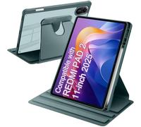 A-BEAUTY Rotating Case Compatible with Xiaomi Redmi Pad 2 11 Inch 2025 with Pen Holder, 360° Rotation Stand Shockproof Cover Clear Back, Auto Wake/Sleep, Dark Green