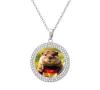 A Beaver Holding A German Flag Shiny Pendant Necklaces for Women Circle Diamond Necklace Charms Wedding Anniversary Birthday