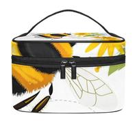 a bee Flying Over a Bunch of Flowers Double-Layer Waterproof Cosmetic Bag Portable Travel Toiletry Organizer with Pockets for Makeup Accessories