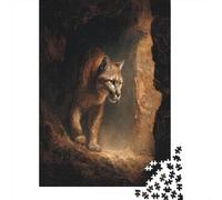 A Big Cat Slinks Out of A Dark Cave,Puzzles Gemusterte Nachhaltige Puzzles Für Erwachsene Hochwertige Holzspielpuzzles 70x50cm/1000pcs