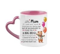 A Big Hug for Mum, Mothers Day Gift for Mom, 11oz Heart Handle Ceramic Mug. (Pink)