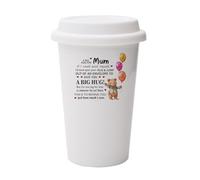 A Big Hug for Mum, Mothers Day Gift for Mom, White Ceramic Travel Mug with White Lid.