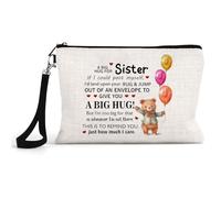 A Big Hug for Sister, Long Distance Relationship Gifts for Sister, Make Up Bag with Strap Linen Cosmetics Bag, Beauty Bag.