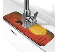 A Big Mosquito Under The Setting Sun Sink Splash Guard Faucet Mat, Kitchen Faucet Suction Pad,Faucet Handle Drip Catcher Tray Drying Mat for Bathroom (15" X 5.5" )