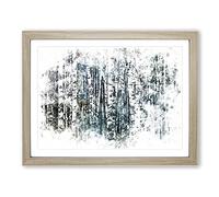 A Birch Tree Forest Watercolour Modern Framed Wall Art Print, Ready to Hang Picture for Living Room Bedroom Home Office Décor, Oak A4 (34 x 25 cm)