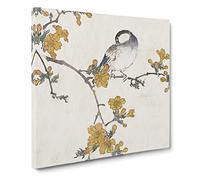 A Bird in a Blossoming Tree by Kono Bairei Asian Japanese Canvas Wall Art Print Ready to Hang, Framed Picture for Living Room Bedroom Home Office Décor, 20x20 Inch (50x50 cm)
