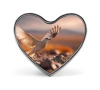 A Bird Landing on The Ground Heart Badge Pin Metal Reel Pins Memorial Brooch Button Lapel Pins for Backpack Wedding