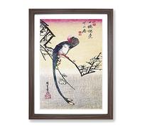 A Bird On A Plum Branch By Utagawa Hiroshige Asian Japanese Framed Print | A4 Walnut Framed Wall Art | Ready to Hang | Asian Nature Picture | Living Room Bedroom Lounge Office