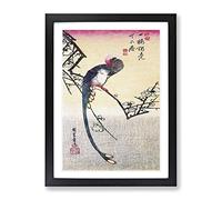 A Bird On A Plum Branch By Utagawa Hiroshige Asian Japanese Framed Wall Art Print, Ready to Hang Picture for Living Room Bedroom Home Office Décor, Black A3 (34 x 46 cm)