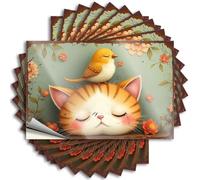A Bird Rests On A Sleeping Kitten's Head Tattoo Cool Decor Self Adhesive | Mini Laptop Vinyl Sticker Pack for Essentials(12X18CM)
