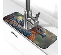 A Bird with Strange Feathers Sink Splash Guard Faucet Mat, Kitchen Faucet Suction Pad,Faucet Handle Drip Catcher Tray Drying Mat for Bathroom (15" X 5.5" )
