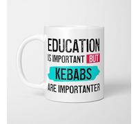 A Bit of Banter Education is Important but Kebabs are Importanter Mug, 11oz | Funny Kebab Lover Gift for Takeaway Fans and Late Night Foodies, Student and Graduation Present, Ceramic Coffee Cup