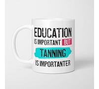 A Bit of Banter Education is Important but Tanning is Importanter Mug, 11oz | Funny Tanning Gift for Sun Worshippers and Beach Lovers, Summer Holiday Present, Ceramic Coffee Cup