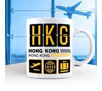A Bit of Banter Hong Kong Airport Tag Mug, Holiday Vacation Gift, Travel Souvenir Cup