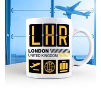A Bit of Banter London Heathrow Airport Tag Mug, Holiday Vacation Gift, Travel Souvenir Cup