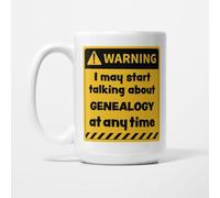 A Bit of Banter Warning! I May Start Talking About Genealogy at Any Time Mug, Novelty Funny Thank You Gift, Birthday Cup, 15oz