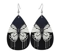 A Black And White Butterfly Faux Leather Teardrop Earrings, Fashion Lightweight Drop Dangle Earrings Leather Earrings For Women Weddings, Parties, Ceremonies, Banquets, Gifts
