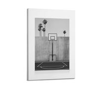 A Black And White Canvas of A Basketball Hoop in Front of A Concrete Wall with Palm Trees in The Background Poster Decorative Painting Canvas Wall Posters And Art Picture Print Modern Family Bedroom D